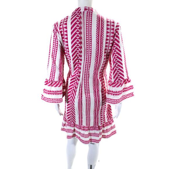 BB Boo Gemes Womens Geometric V Neck Long Sleeved Tunic Dress Pink White Size S - Picture 3 of 5